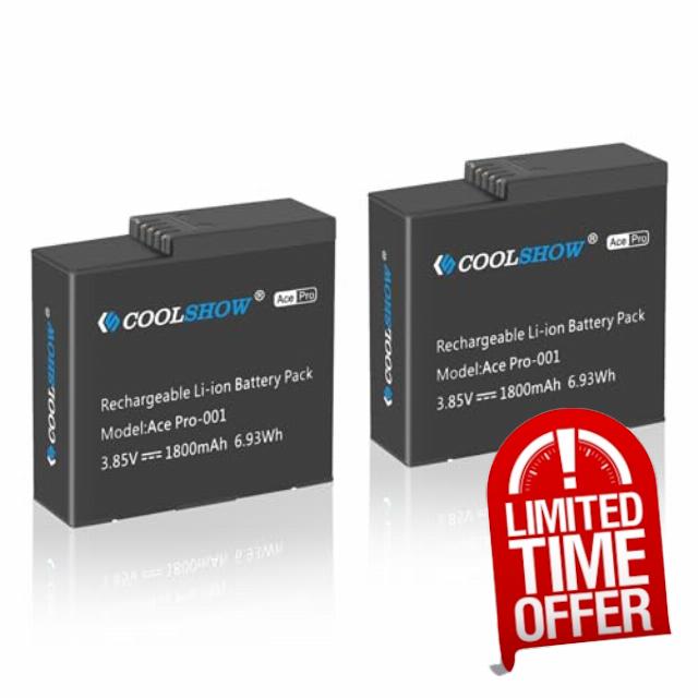 COOLSHOW Ace/Ace Pro Battery Replacement 1800mAh 2 Packs Compatible with Insta360 Ace/Ace Pro Camera