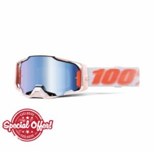 100% Armega MX Offroad Goggles Tubular w/Mirror Blue Lens