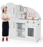 GYMAX 2 in 1 Kids Play Kitchen, Lighted Toy Kitchen and Grocery Store with Remote Control, Adjust...