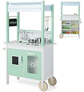 GYMAX Kids Corner Kitchen, Wooden Toy Kitchen with Microwave, Washing Machine, Ice Maker, Cooking...