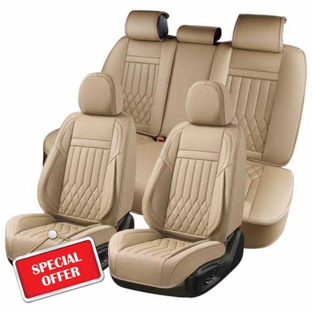 KEYOOG Universal 5-Seater Waterproof Breathable Nappa Leather Car Seat Covers Full Set