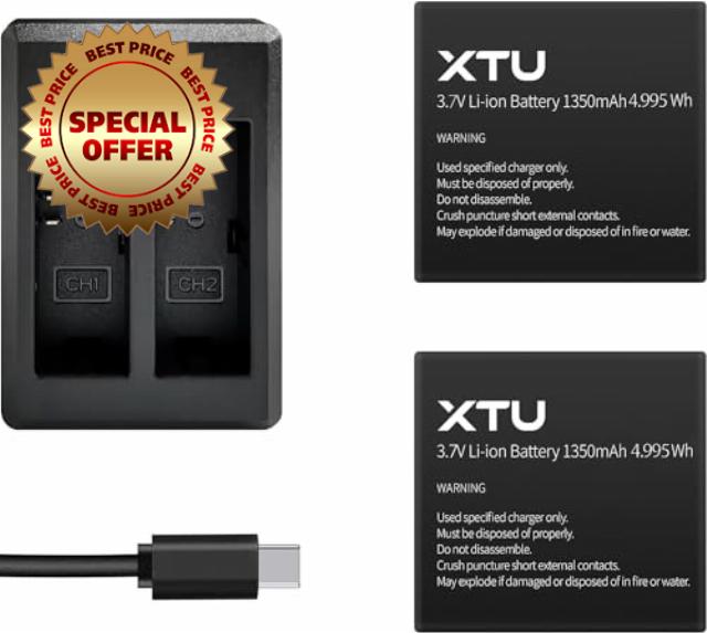 XTU 2 x 1350 mAh Batteries with USB Dual Charger for 4K Action Camera S6