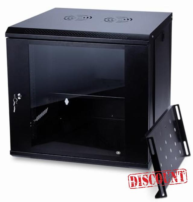 9U Server Cabinet Network Enclosure 17 Inch Deep Wall Mount Server Cabinet with Lockable Glass Door and Shelf for 19" Network Audio and AV Equipment 2 Fan Vent Holes Home Network Cabinet
