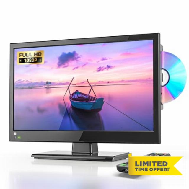 Desobry 16 INCH TV with DVD Player Built in 1080P LCD TV DVD Player Combo with HDMI USB Monitor for Home