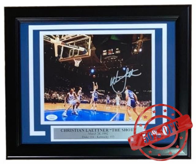 Christian Laettner Signed Framed 8x10 Duke The Shot Photo JSA ITP