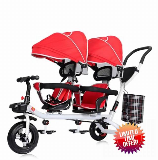 Kids Tricycle - 4 in 1 Double Seat Children's Tricycle