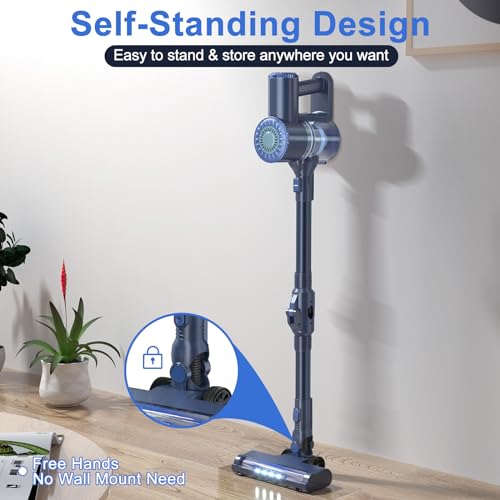 180° Bendable Wand Rechargeable Cordless Vacuum for Hardwood Floor (Blue)