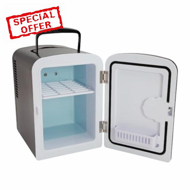 Global Gizmos 33279 Black Mini Fridge/Table Top Fridge for Bedrooms/Portable Design with Carry Handle / 4 Litre Capacity/Ideal for Snacks