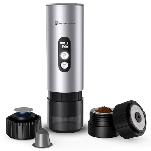 150W Travel Espresso Coffee Maker with Small Tea Cup Also Holder for NS Capsule & Ground Coffee for Car Camping