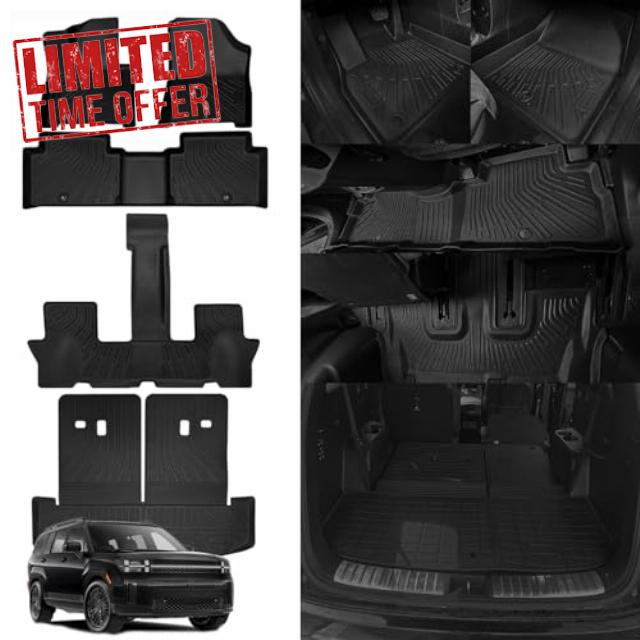 Floor Mats Fit for 2024 Hyundai Santa Fe (Non-Hybrid) Trunk Mat with Backrest Mat 3rd Row Replacement for 2024 Hyundai Santa Fe Accessories All Season Guard Odorless Anti-Slip Floor Mats
