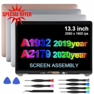 Replacement Screen 13.3" for MacBook Air 13-inch Retina A1932 2019 Year / A2179 2020 Year（ Model：EMC 3302 EMC 3184 MVFK2 MVFL2 MWTK2 MWH42 ） Full LCD Screen Display Assembly（Silver）