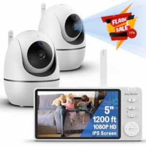 Baby Monitor with Camera and Audio - 1080P HD 5'' 1200ft Extra Long Range Baby Monitor with 2 cameras