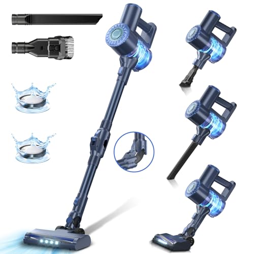 Self-Standing Vacuum Cleaners with 180° Foldable Rod Rechargeable Cordless Vacuum 6 in 1 Lightweight Stick Vacuum with Powerful Suction,for Pet Hair Hardwood Floor (Blue)