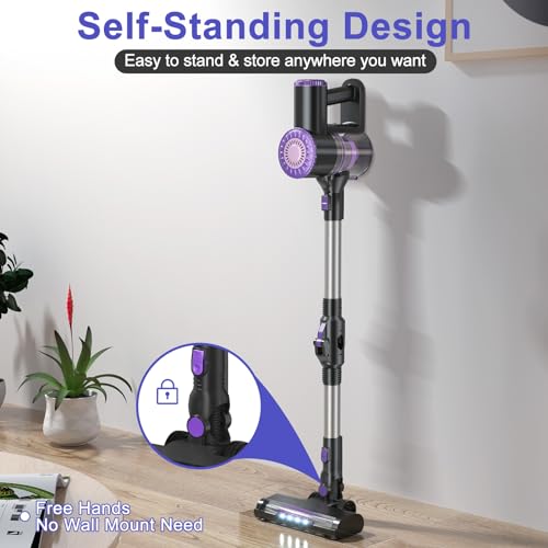 180° Bendable Wand Rechargeable Cordless Vacuum for Hardwood Floor (Purple)