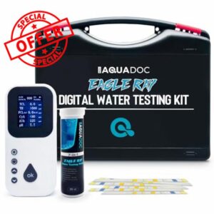 Digital Water Testing Kit - Digital Hot Tub Water Tester for Pool - Digital Chlorine Tester for Pool by AquaDoc with Water Analyzer and Test Strips