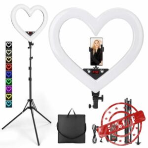 19-Inch Heart Shaped Ring Light with Stand Seven-Color Dimming Led Heart Ring Light 360° Rotatable Floor lamp for Anchor Live Broadcast Fill Light