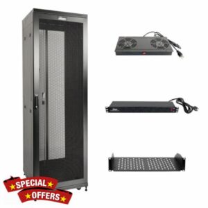 Fully Assembled 42U Network Cabinet AV Rack Black 31.5inch DEEP 4 Post Server Equipment Rack Enclosure，Server Cabinet for 19 inch Equipment with Casters/Locking MESH Doors Side Panels