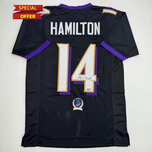 Autographed/Signed Kyle Hamilton Baltimore Black Football Jersey Beckett BAS COA