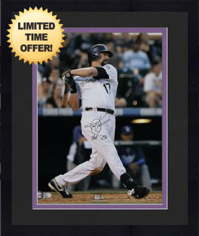 Framed Todd Helton Colorado Rockies Autographed 16" x 20" Swinging Photograph with "HOF 2024" Inscription - Autographed MLB Photos