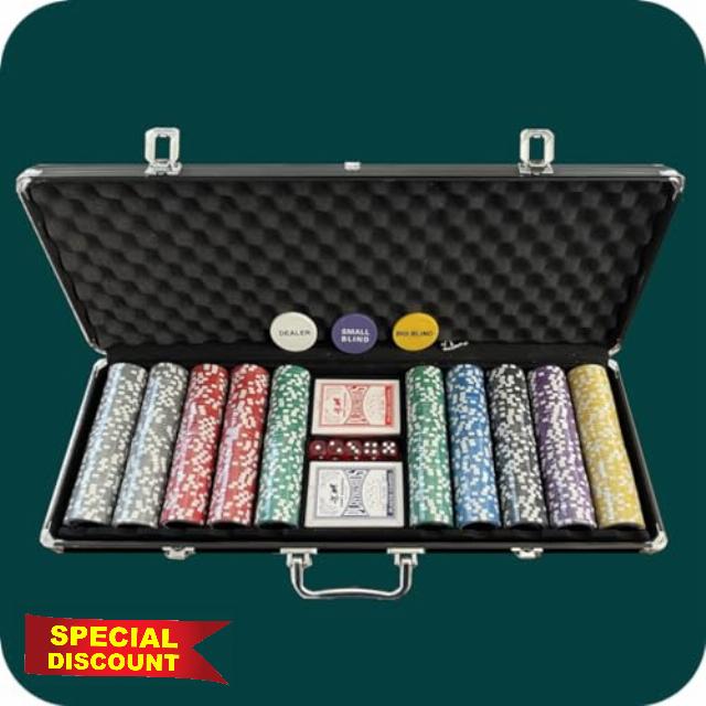 500 Piece Brybelly Ultimate Poker Chip Set - 14 Gram Clay with Numbers and Heavy Duty Black Aluminum Case.