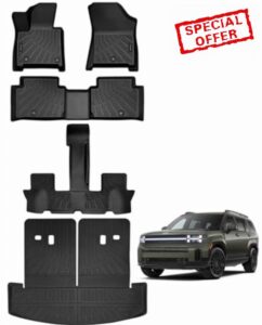 Floor Mats &Trunk Mat for 2024 Hyundai Santa FE 6/7 Seat with Backrest Mat All Weather TPE Rubber Cargo Liner Back Seat Cover 3rd Row for 2024 Hyundai Santa FE Accessories (Not for Hybrid