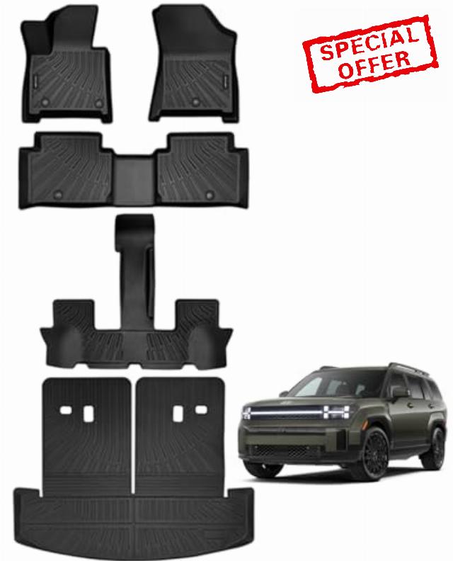 Floor Mats &Trunk Mat for 2024 Hyundai Santa FE 6/7 Seat with Backrest Mat All Weather TPE Rubber Cargo Liner Back Seat Cover 3rd Row for 2024 Hyundai Santa FE Accessories (Not for Hybrid