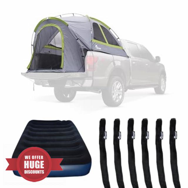 Napier Backroadz Truck Tent with Full Size Sportz Air Mattress & Strap Protectors fits Full Size Long Truck Beds | Waterproof 2-Person Tent