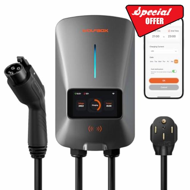 WOLFBOX Level 2 EV Charger 40 Amp - Smart Display