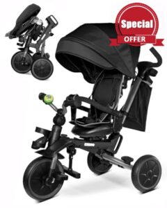KRIDDO 8-in-1 Foldable Tricycle Stroller for Toddlers 18 Months to 5 Years