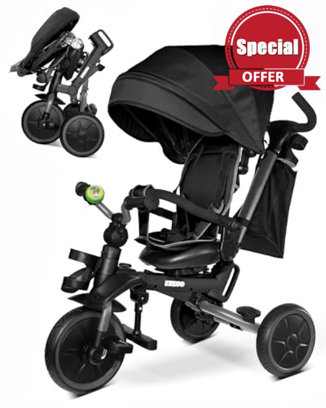 KRIDDO 8-in-1 Foldable Tricycle Stroller for Toddlers 18 Months to 5 Years