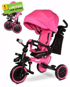 KRIDDO 8-in-1 Foldable Tricycle Stroller for Toddlers 18 Months to 5 Years