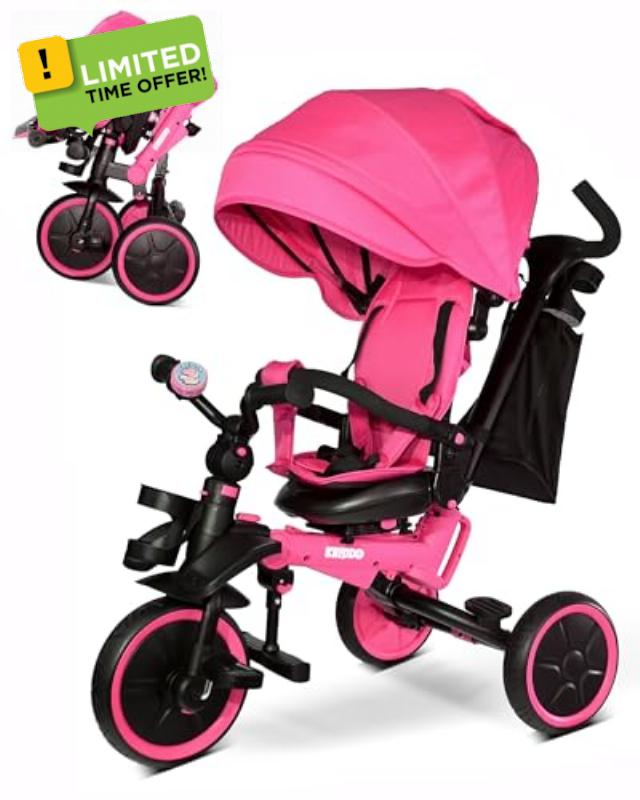 KRIDDO 8-in-1 Foldable Tricycle Stroller for Toddlers 18 Months to 5 Years