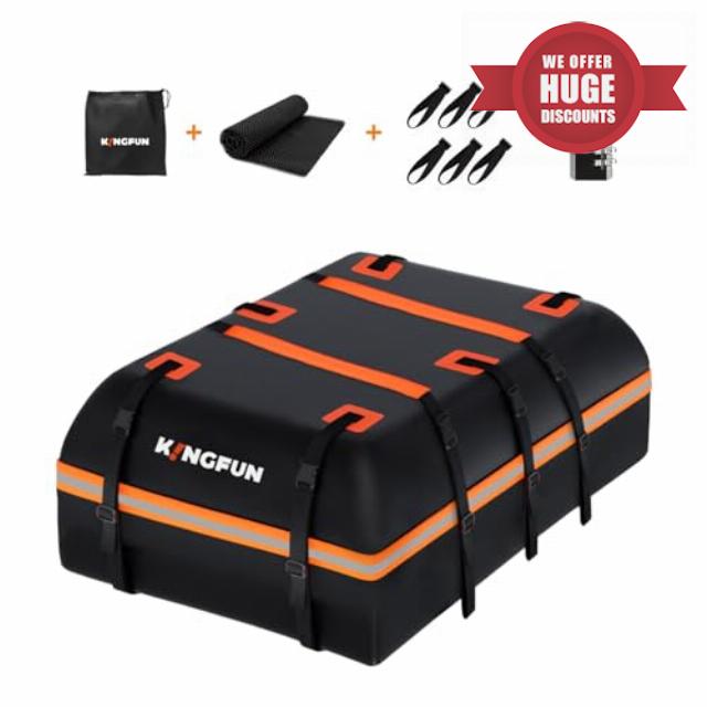 Kingfun Car Rooftop Cargo Carrier Bag - Waterproof 15 Cubic Feet Car Roof Luggage Carrier for All Vechicles with/without Racks