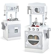 GYMAX Kids Kitchen Playset, Pretend Play Kitchen with Storage Space, Rang Hood, Sounds, Music, Co...