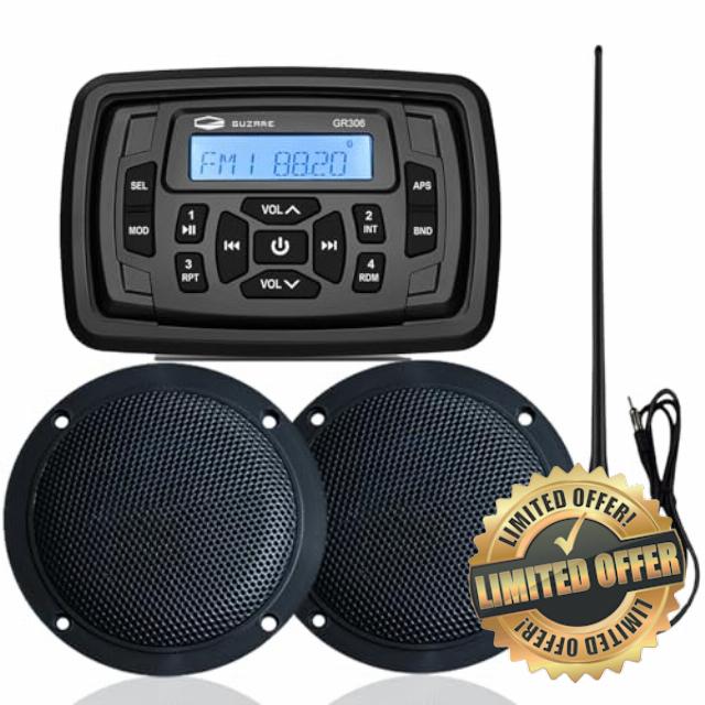 Marine Bluetooth Radio Boat Car Stereo Dashboard Digital Audio System Receiver Waterproof Boat Speakers FM AM Radio Antenna for ATV UTV RV UV