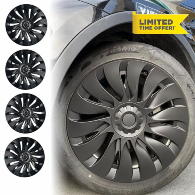 Fits Tesla Model Y Wheel Covers Matte Black ABS Model Y 19inch Hubcaps Symmetrical Design Rim Protector as Model Y Gemini Wheel Cover Replacement Accessories Compatible with Model Y 2020-2024