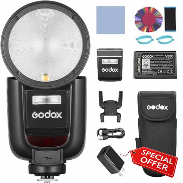 GODOX V1 PRO N 2.4G Wireless Camera Flash 1/8000s HSS 1.3s Recycle Time with M/TTL Flash Mode with Power Supply Port & Detachable Sub Flash Speedlite Compatible with Nikon Cameras