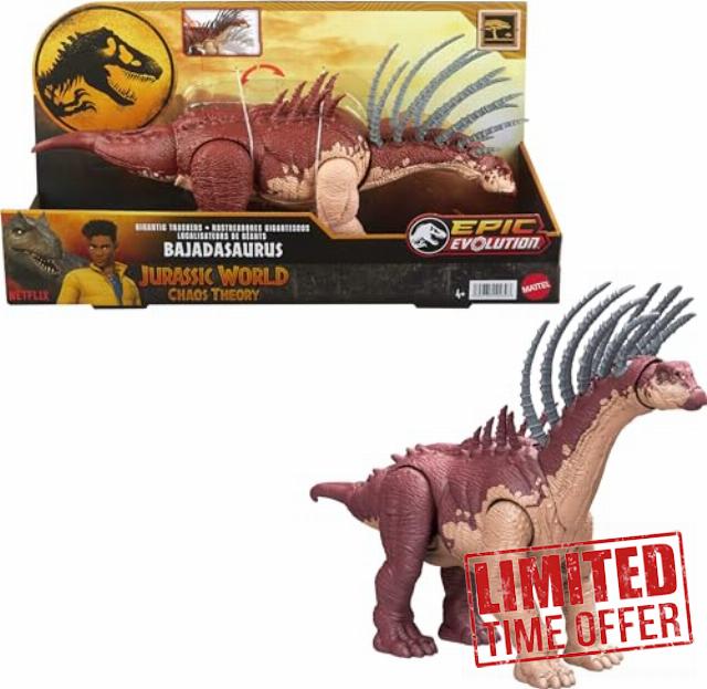 Mattel Jurassic World: Chaos Theory Netflix - Gigantic Trackers Bajadasaurus Action Figure Dinosaur Toy with Rampage Neck Attack