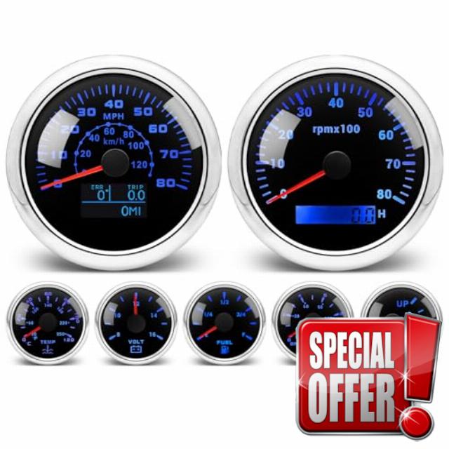 7 Gauge Set 7 Color - 3-3/8" 85mm GPS Speedometer & Tachometer