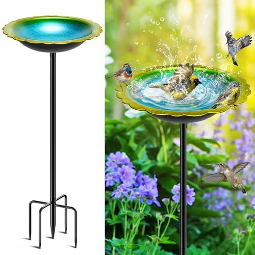 Metal Bird Bath Bowl Bird Feeder with Stake Stand and 5 Prong Base