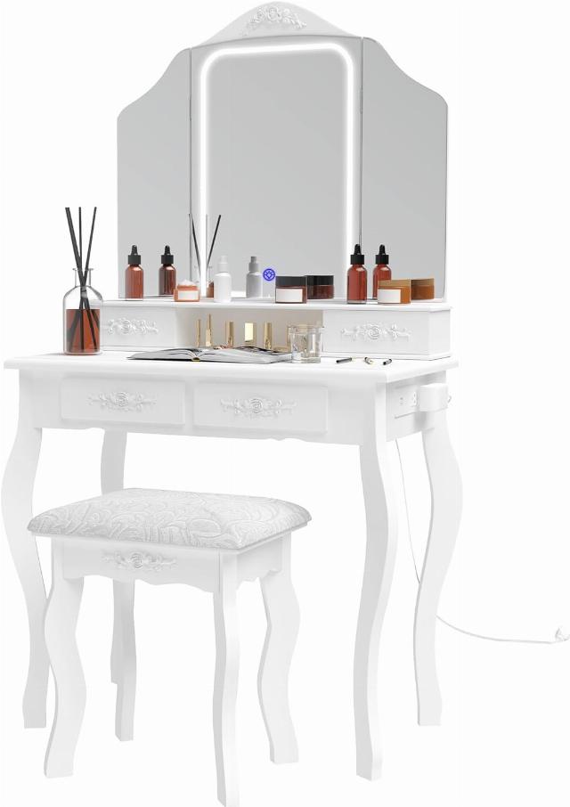 Vanity Desk with Mirror and Lights