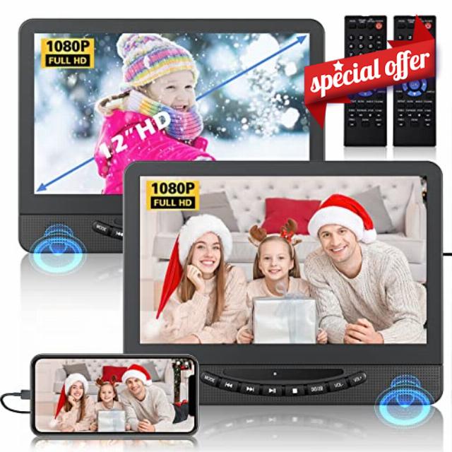 12" Dual Portable DVD Player for Car with 1080P HDMI Input