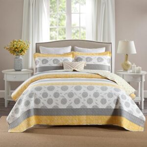 Yellow Gray White All Cotton Quilted Bedspread