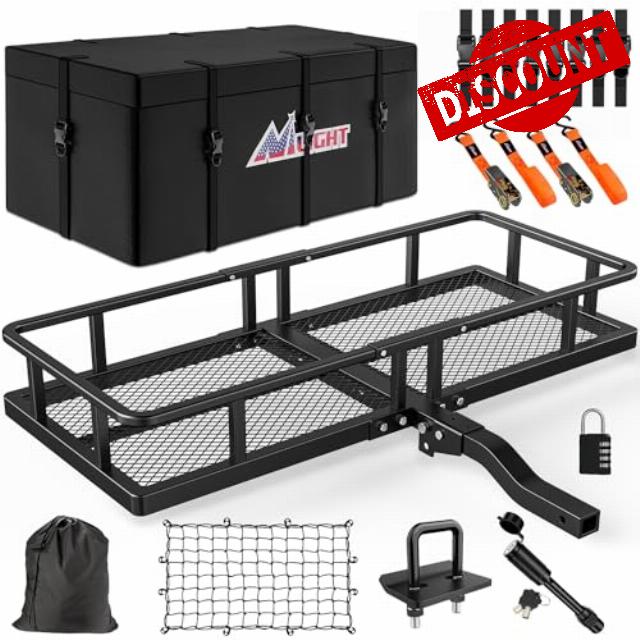 Nilight 60" x 24"x 7.87" Folding Hitch Cargo Carrier Fits 2-Inch Hitch Receiver 500 Lbs Capacity Cargo Bag Cargo Net Ratchet Straps Hitch Lock Hitch Stabilizer for SUV Pickup RV Van