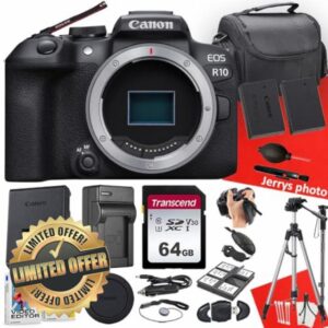 Canon EOS R10 Mirrorless Camera (Body Only) + 64 GB Memory + Tripod + Monopod + Extra Battery + More (21pc Bundle)