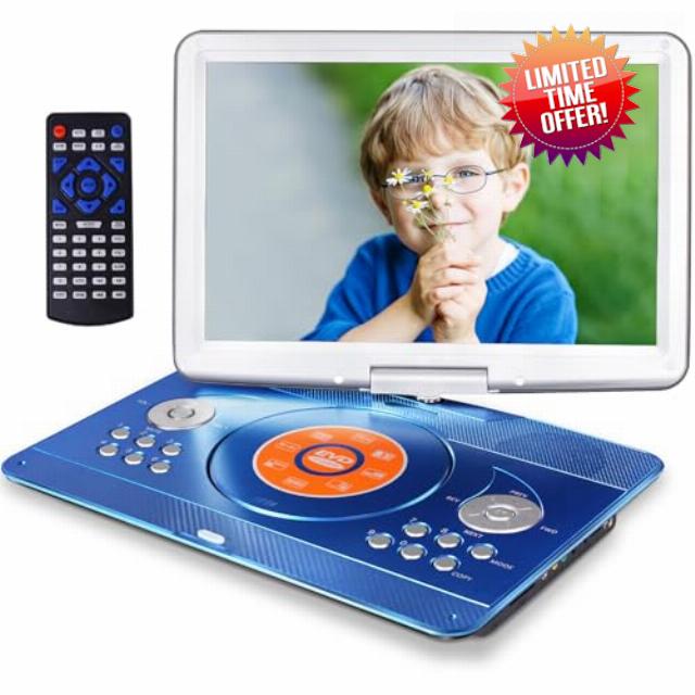 16.9" Portable Mobile DVD Player with 14.1" Large Swivel Screen with 6 Hrs Rechargeable Battery for Kids