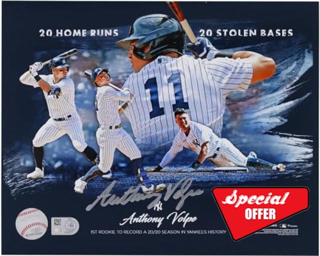 Anthony Volpe New York Yankees Autographed 8" x 10" 20 Home Runs & 20 Stolen Bases Collage Photograph - Autographed MLB Photos