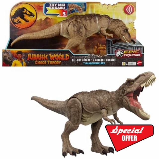 Mattel Jurassic World: Chaos Theory Netflix - All-Out Attack Tyrannosaurus Rex Dinosaur Action Figure Toy