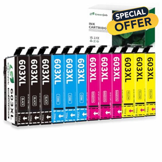 Greenjob 603XL Ink Cartridges Multipack Replacement for Epson 603 XL for Expression Home XP-3100 XP-4100 XP-2100 XP-2105 XP-3105 Workforce WF-2810 WF-2830 WF-2835 WF-2850 Printer (12-Pack)