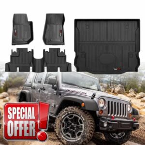for 2007-2018 Jeep Wrangler JK 4 Door Floor Mats and Trunk Cargo Liner